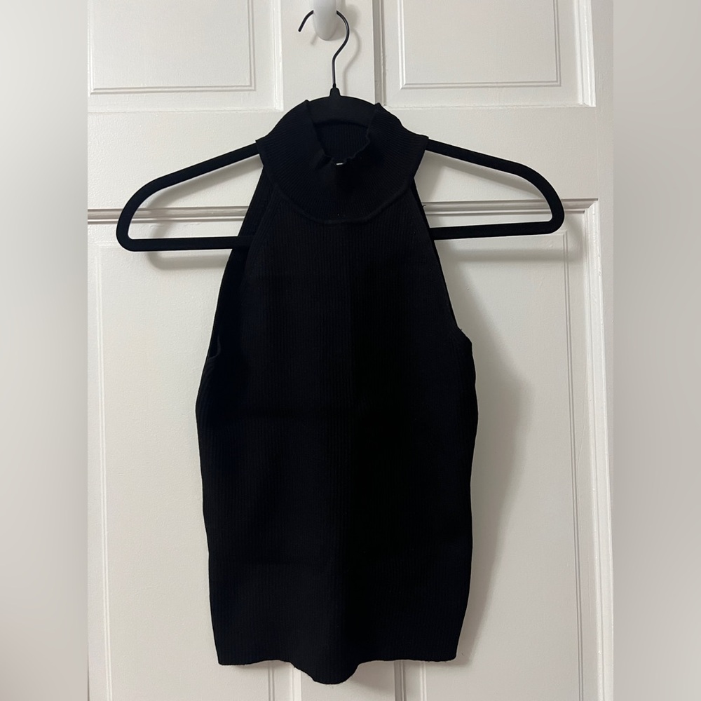 Zara Black Ribbed Sleeveless Knit Top